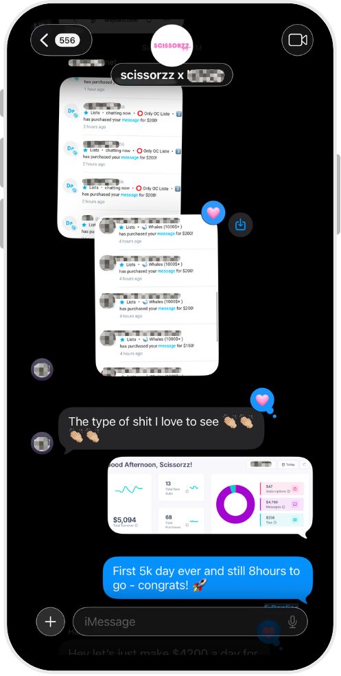 Team chat: whale fans purchasing 200 dollar messages, first 5k day ever with 8 hours to go