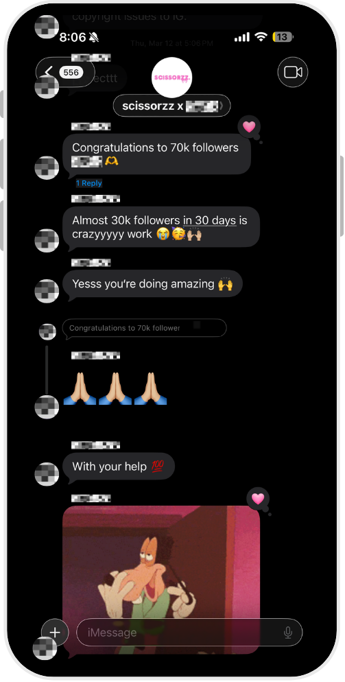 Team chat: congratulations to 70k followers, almost 30k followers in 30 days